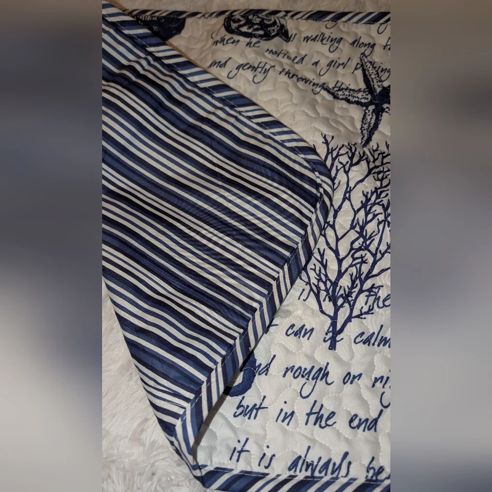 Coastal Theme Quilt with Shams Full/Queen With Bonus Pillow Blue White NIP - Picture 4 of 11